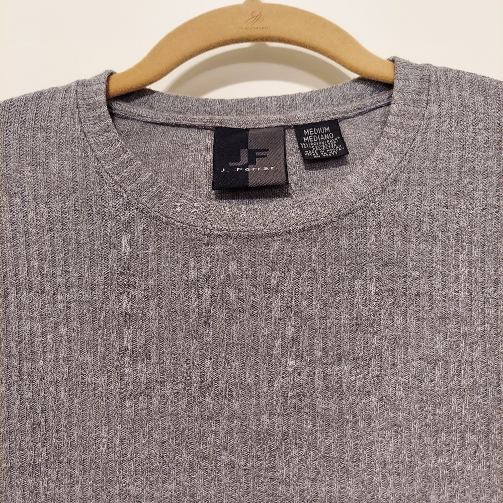 J. Ferrar Ribbed Knit Gray Short Sleeved Tee-Shirt men's size Medium - Picture 2 of 8